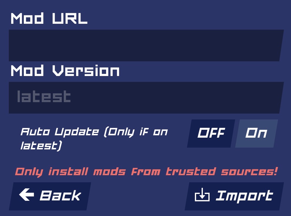 The add mod menu